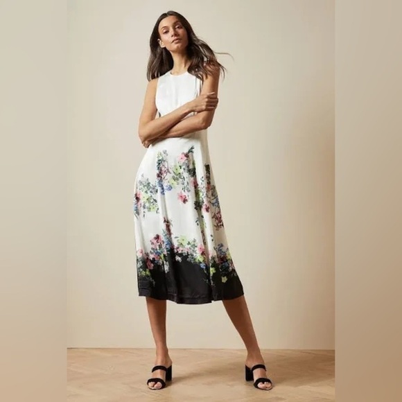 Ted Baker Floral Midi Dress - White and Black - Picture 5 of 16